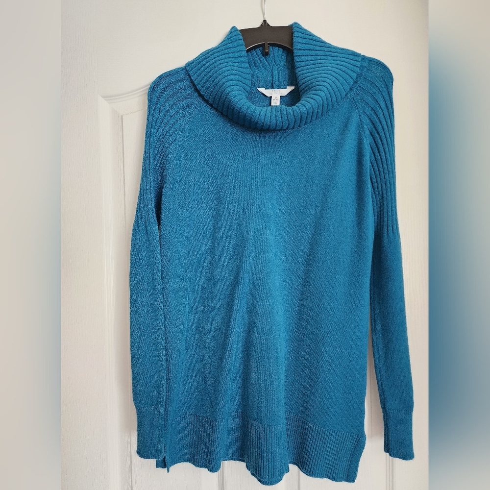 Time and Tru Blue Cowl Neck Sweater with Ribbed Texture